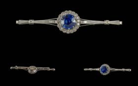 Edwardian Period 1902 - 1910 Ladies Stunning Platinum Sapphire and Diamond Set Bar Brooch. The