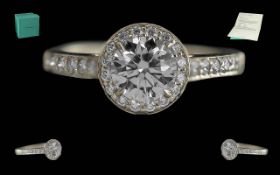 Tiffany & Co Ladies Platinum 950 ' Tiffany Embrace ' Diamond Set Ring. Prong Set, With One Round