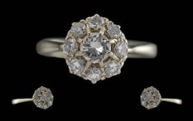 Antique Period Ladies 18ct White Gold Diamond Set Cluster Ring. Marked 18ct to Interior of Shank .