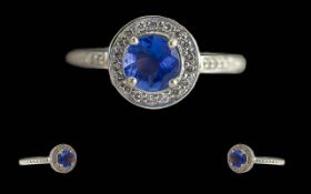 Ladies - Excellent 18ct White Gold Sapphire and Diamond Set Dress RIng. Marked 750 to Interior of