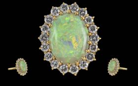 Ladies - Excellent Quality 18ct Gold Opal and Diamond Set Large Cluster Ring. Full Hallmark to