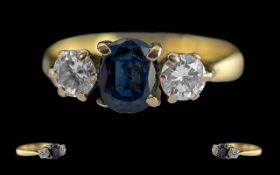 Ladies 18ct Gold 3 Stone Sapphire / Diam