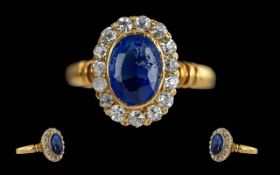 Ladies 1920's 18ct Gold Sapphire and Diamond Set Cluster Ring, Not Marked but Tests 18ct Gold. The