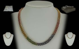 Harrods Shay 18ct Mixed Gold and Diamond Rainbow Link Necklace, Set with Rubies, Sapphires, Emeralds