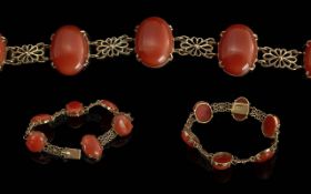 Antique Period Ladies 9ct Gold Ornate Coral Set Bracelet. Marked 9ct. Excellent Colour, Well Matched