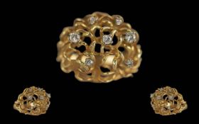 Ladies Pleasing Quality 14ct Gold Diamond Set Open Worked Ring, With Raised Setting. Marked 14ct