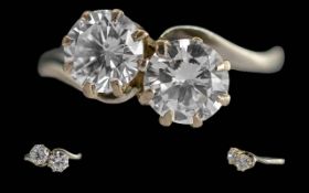 Ladies - Excellent Quality Platinum Two Stone Diamond Set Ring, 8 Claw Setting, Tests 18ct Gold. The