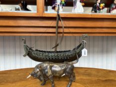 Bronze Figure of a Bull, approx. 12'' long x 8'' high, together with a bronze and copper model of