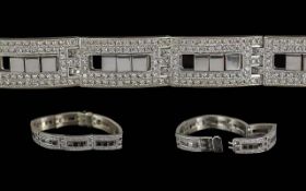 Ladies Good Quality 18ct White Gold Diamond Set Bracelet. Marked 750 - 18ct. Features Well Matched