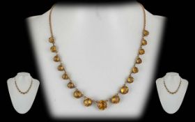 Antique Period Ladies 9ct Gold Citrine Set Necklace, Excellent Clasp. The Well Matched Citrine's