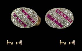 Ladies Fine Pair of Attractive 18ct Gold Ruby and Diamond Set Earrings. Marked 750 - 18ct. Excellent