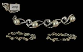 Mikimoto Tokyo Signed Silver Akoya Pearl Set Bracelet. c.1950's/1960's. Signed Mikimoto Tokyo.