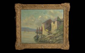 H Bennett Late 19th Century Original Oil Painting depicting Fowey harbour, framed in an ornate