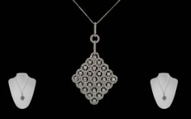 18ct White Gold Diamond Set Pendant, diamond shape set with round modern brilliant cut diamonds