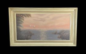 Dutch Seascape Jan Van Dyke Oil on Canvas, image measures 15'' x 30''. Broad framed, 21'' x 37''.