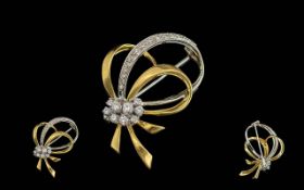 A Fine Quality Ladies 18ct Two Tone Gold Diamond Set Spray Brooch, Set with Brilliant Cut Diamonds