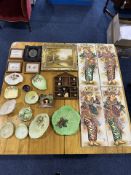 Box of Miscellaneous Items, to include four canvas paintings of a tourist nature, small oil on board