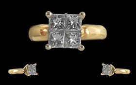 Ladies - Pleasing 18ct Gold Diamond Set Dress Ring, Full Hallmark to Interior of Shank. The Four