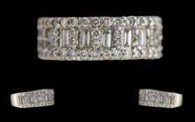 Ladies 18ct White Gold Baguette and Brilliant Cut Diamond Set Dress Ring. Full Hallmark to
