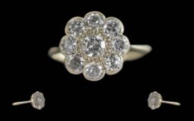 Antique Period Ladies 18ct White Gold Diamond Set Cluster Ring of Pleasing Form / Design. c.1900'