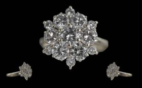 Ladies 18ct White Gold Diamond Set Cluster Ring with Full Hallmark to Shank. The Well Matched