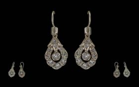 Edwardian Period 1902 - 1910 Ladies Fine Pair of 18ct Gold Diamond Set Earrings. Marked 18ct. Set