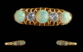 Antique Period Ladies 18ct Gold Five Stone Opal and Diamond Set Dress Ring. Full Hallmark to