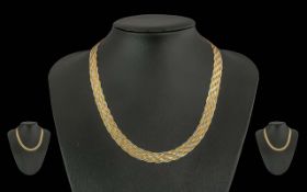 Ladies - Quality 18ct Two Tone Gold Weave Design Necklace. Marked 750 - 18ct. Excellent Design and