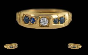 Antique Period Ladies 18ct Gold Sapphire / Diamond Set Ring, Pleasing Design. Hallmark for