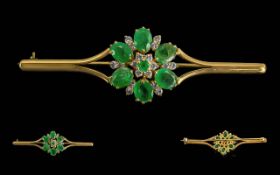Ladies - Quality 18ct Gold Emerald / Diamond Set Brooch, Not Marked but Tests 18ct Gold. The Well