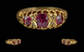 Antique Period Ladies 18ct Gold Ruby and Diamond Set Ring, Raised Ornate Setting. Full Hallmark