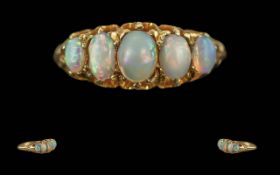 Edwardian Period 1902 - 1910 Ladies 18ct Gold 5 Stone Opal Set Ring. Raised Setting, Full Hallmark