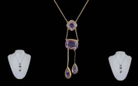 Art Nouveau Period Ladies Pleasing Quality Amethyst Set Necklace, of excellent design. Well