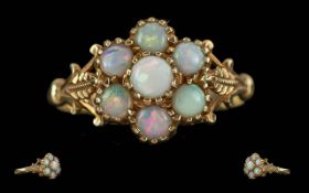 Antique Period Ladies 9ct Gold Seven Stone Opal Set Cluster Ring, Flower head Design / Setting.