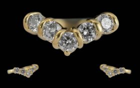 Ladies 14ct Gold Diamond Set Wishbone Dress Ring. Marked 14ct to Shank. The Five Well Matched