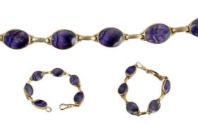 Ladies Excellent Quality 9ct Gold Bracelet - Set With 6 Well Matched Large Blue John Oval Shaped