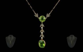 Victorian Period 1837 - 1901 Ladies Pleasing 9ct Gold Well Designed Peridot and Seed Pearl Set
