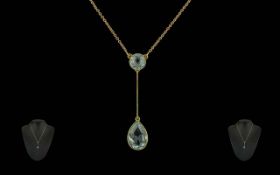 Antique Period Ladies Attractive 9ct Gold Aquamarine Set Integral Necklace. Marked 9ct.