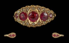 Antique Period Ladies 18ct Gold 5 Stone Ruby Set Ring, Excellent Shank / Setting / Design.
