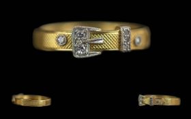 Antique Period Ladies Exquisite / Top Quality 18ct Gold Diamond Set Buckle Ring, Weave Decoration to