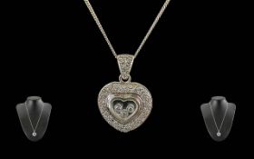 Ladies Pleasing Quality 18ct Gold ' Happy Diamonds ' Set Heart Shaped Pendant with Attached 18ct