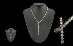 Ladies Excellent Quality 18ct White Gold Lariat Style Diamond Set Necklet - Can Be Worn At Different
