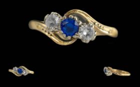 Ladies - Pleasing Quality 18ct Gold 3 Stone Dress Ring. Full Hallmark to Interior of Shank for 18ct.