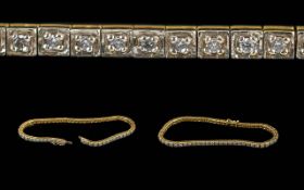 Ladies 18ct Gold Diamond Set Line Bracelet, Marked 18ct - 750. Well Matched Diamonds of Pleasing