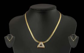 Ladies Pleasing Quality 14ct Gold Necklace with Diamond / Sapphire Set Drop to Centre of Necklace.