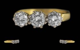 Ladies - Pleasing 18ct Gold 3 Stone Diamond Set Ring, Full Hallmark to Interior of Shank. The Well
