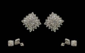 Ladies Pair Of Fine 9ct Gold & Diamond S