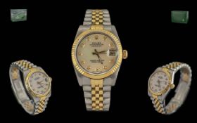 Rolex Ladies Mid Size 18ct Gold & Steel Oyster Perpetual Datejust Chronometer Diamond Set
