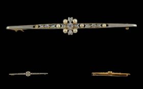 Antique Period Excellent Ladies 18ct Gold and Platinum Diamond and Seed Pearl Set Brooch, Well