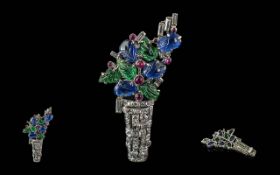 Cartier Paris Tutti Frutti Art Deco Platinum Brooch. A tutti-frutti style giardinetto brooch by